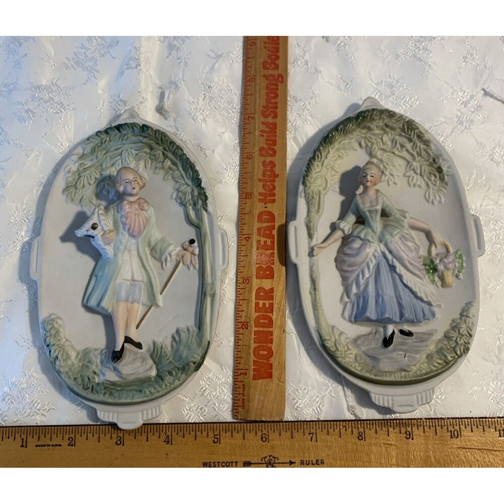 Victorian Chase Occupied Japan Porcelain Bisque Pictures Plaques Wall Hanging 3D